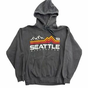Prairie Mountain Seattle Washington Hoodie Men’s Medium Black Graphic Sweatshirt